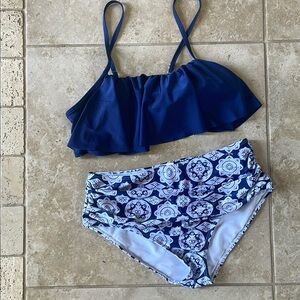 Blue Ruffle Top Bikini Set